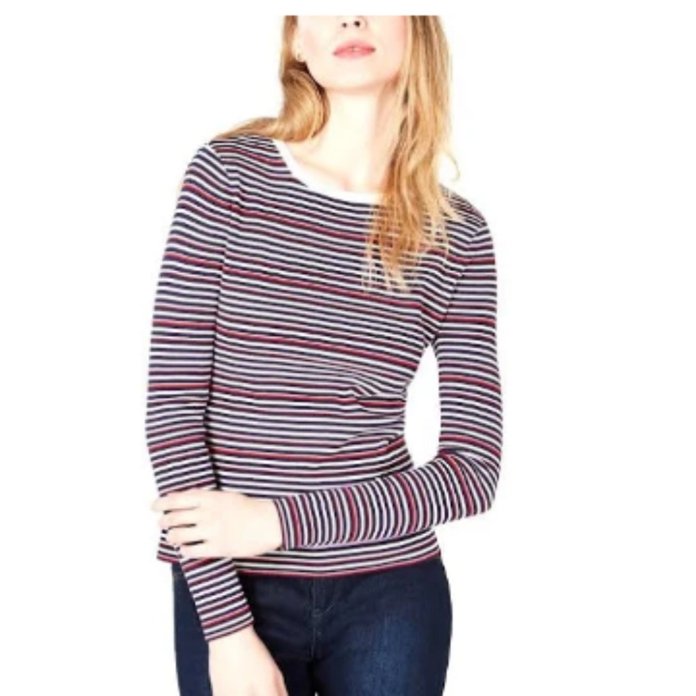 Maison Jules Striped Crew Neck T Shirt Tee Long Sv